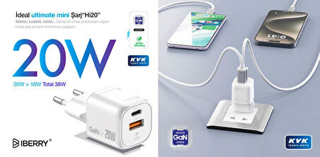 IBERRY Hİ20 MİNİ COLD 20W GaN SEYAHAT ŞARJ ALETİ USB A+USB C