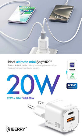 IBERRY Hİ20 MİNİ COLD 20W GaN SEYAHAT ŞARJ ALETİ USB A+USB C
