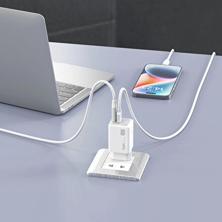 IBERRY Hİ48 COMPACT EFFICIENT & HI TECH GaN 48W SEYAHAT HIZLI ŞARJ ALETİ USB A+ USB C