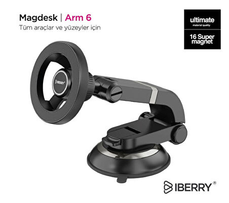 İBERRY MAGDESK ARM 6 VANTUZLU MAGSAFE ARAÇ İÇİ TELEFON TUTUCU