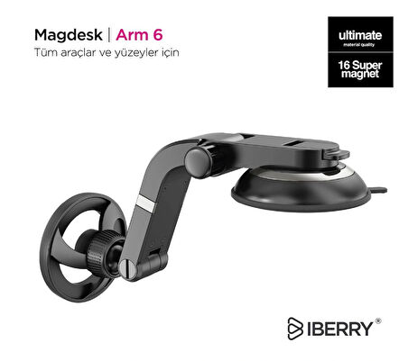 İBERRY MAGDESK ARM 6 VANTUZLU MAGSAFE ARAÇ İÇİ TELEFON TUTUCU