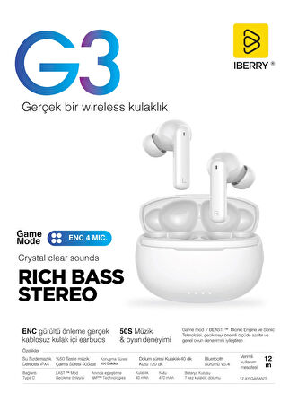 IBERRY G3 TRUE WIRELESS EARBUDS BEYAZ