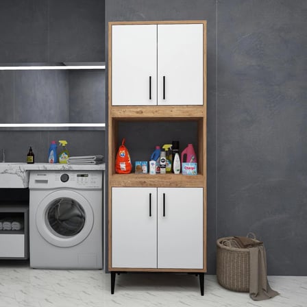 Arnetti Mutfak Dolabı ve Banyo Dolabı 4 Kapaklı Aimon Çok Amaçlı Dolap Atlantik Çam & Beyaz