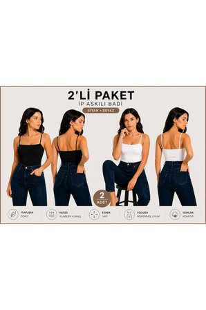 body ip askılı straplez örme ring kumaş viskon badi 2 li paket siyah/beyaz renk