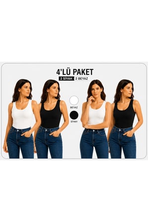 body geniş yaka sıfır kol örme ring kumaş viskon badi 2 beyaz 2 siyah 4 lü paket