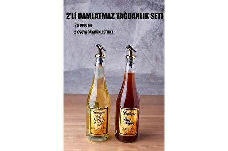 Gold Kapaklı Yağdanlık 2'li Damlatmaz Yağdanlık Seti - 1000 Ml 2'li Yağdanlık Seti