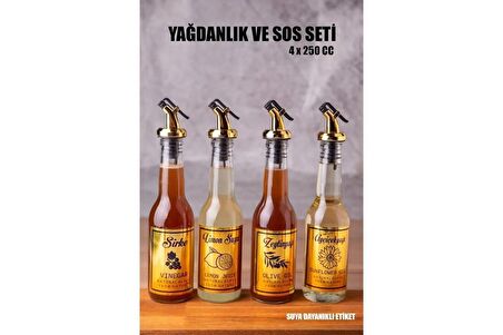 4'Lü Gold Kapaklı Yağdanlık Ve Sosluk Seti - 4 Lü Mini Yağdanlık Seti - Suya Dayanıklı Etiketli - 250 Ml