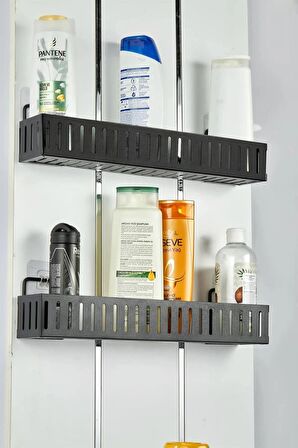 2'li Banyo Organizer Raf, Mutfak Ve Banyo Düzenleyici Raf - Siyah (40 CM x 7,5 CM)