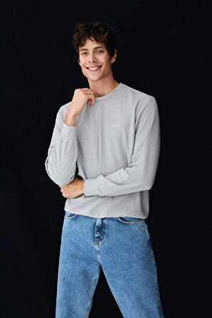 Bisiklet Yaka Gri Sweatshırt