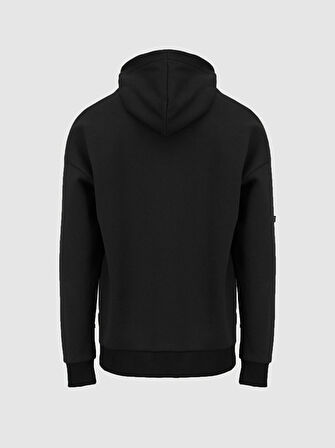 Sloganlı Kapüşonlu Siyah Sweatshırt