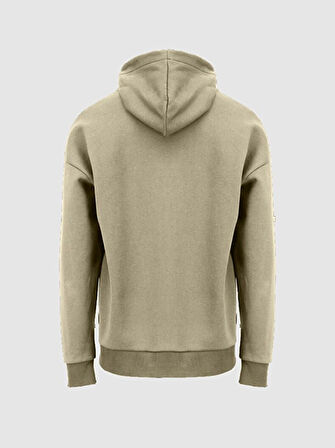 Sloganlı Kapüşonlu Bej Sweatshırt