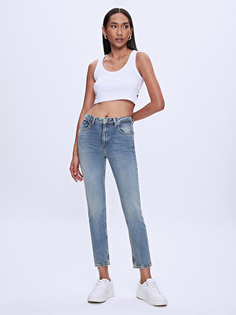 Ronna X Yüksek Bel Dar Paça Slim Jean Pantolon