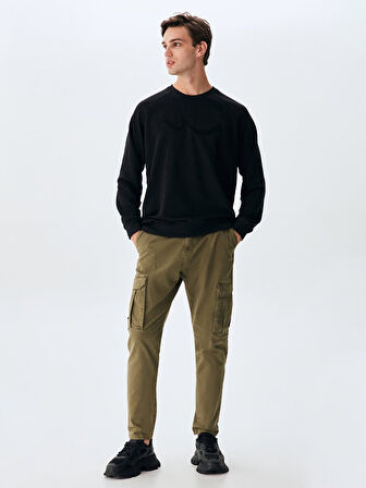 Sıgnlı Sıfır Yaka Uzun Kollu Regular Fit Siyah Sweatshırt