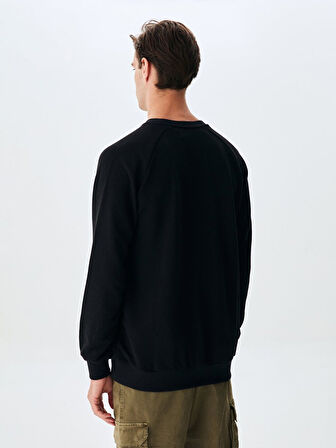 Sıgnlı Sıfır Yaka Uzun Kollu Regular Fit Siyah Sweatshırt