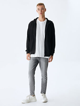 Düz Kapüşonlu Fermuarlı Regular Fit Siyah Sweatshırt