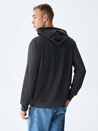 Düz Kapüşonlu Fermuarlı Regular Fit Antrasit Sweatshırt