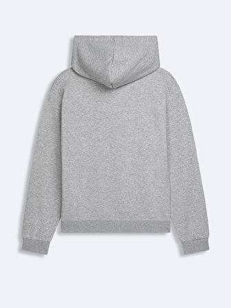 Baskılı Kapüşonlu Fermuarsız Regular Fit Gri Sweatshırt