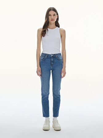 Ronna X Yüksek Bel Dar Paça Slim Jean Pantolon