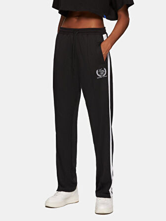 Nakış Sloganlı Relaxed Siyah Eşofman