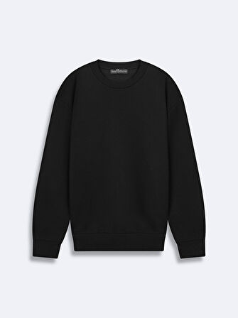 Sırtı Slogan Baskılı Sıfır Yaka Uzun Kollu Relaxed Fit Sweatshırt