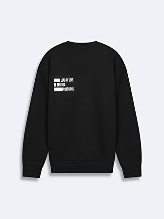 Sırtı Slogan Baskılı Sıfır Yaka Uzun Kollu Relaxed Fit Sweatshırt