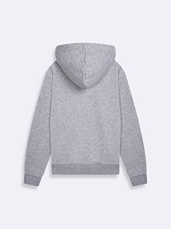 Sırtı Baskılı Kapüşonlu Fermuarsız Regular Fit Gri Sweatshırt