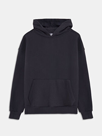 Sloganlı Kapüşonlu Fermuarsız Relaxed Fit Sweatshırt