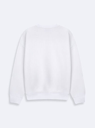 Düz Kapüşonlu Fermuarsız Regular Fit Beyaz Sweatshırt