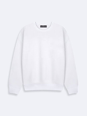 Düz Kapüşonlu Fermuarsız Regular Fit Beyaz Sweatshırt