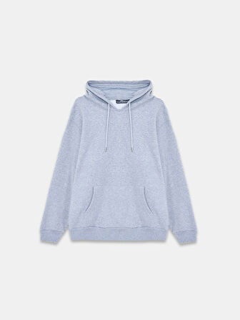 Düz Kapüşonlu Gri Sweatshırt