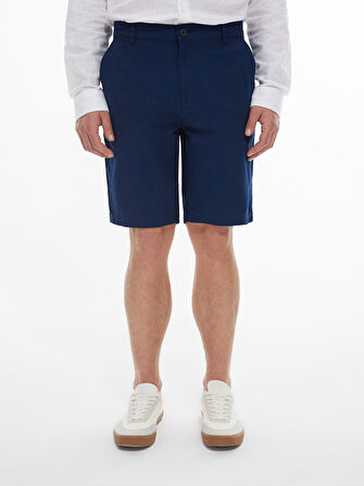 Keten Görünümlü Regular Midi Lacivert Şort