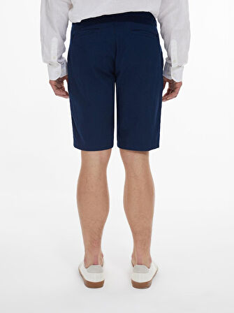 Keten Görünümlü Regular Midi Lacivert Şort