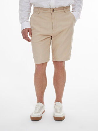 Keten Görünümlü Regular Midi Bej Şort