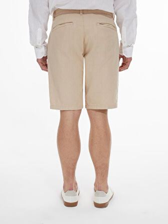Keten Görünümlü Regular Midi Bej Şort