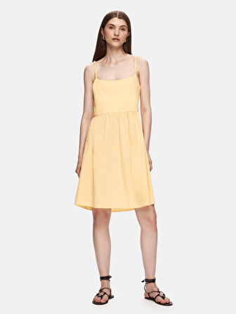 İnce Askılı Kare Yaka Turuncu Elbise