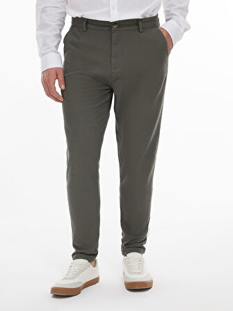 Keten Görünümlü Düz Paça Yeşil Pantolon