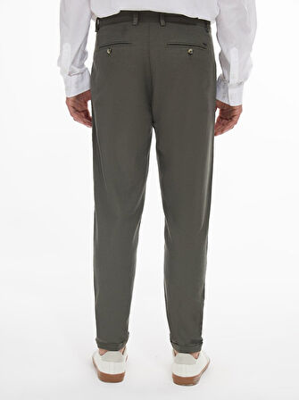 Keten Görünümlü Düz Paça Yeşil Pantolon