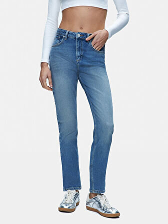 Ronna B Dar Paça Yüksek Bel Jean Pantolon