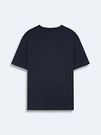 Kısa Kollu Slogan Baskılı Regular Lacivert T-shırt