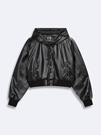 Oversıze Kapüşonlu Siyah Ceket