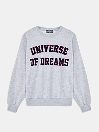Sloganlı Relaxed Fit Gri Sweatshırt
