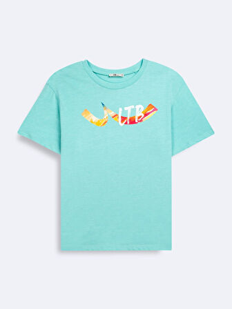 Kısa Kollu Sıfır Yaka Sign Baskılı Yeşil T-shırt