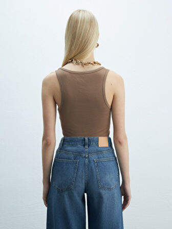 Kısa Kollu U Yaka Basic Kahve Rengi Atlet