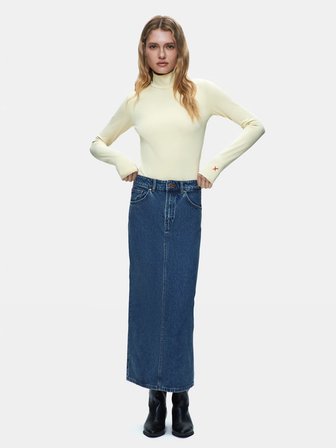 Danıca Skırt Uzun Boy Yırtmaçlı Mid Indigo Jean Etek