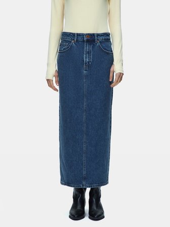Danıca Skırt Uzun Boy Yırtmaçlı Mid Indigo Jean Etek