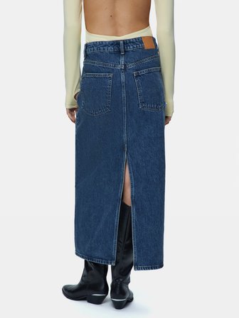 Danıca Skırt Uzun Boy Yırtmaçlı Mid Indigo Jean Etek