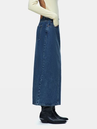 Danıca Skırt Uzun Boy Yırtmaçlı Mid Indigo Jean Etek