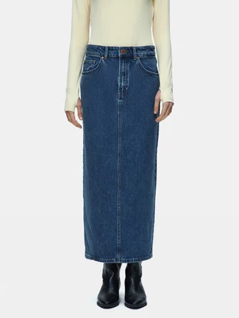Danıca Skırt Uzun Boy Yırtmaçlı Mid Indigo Jean Etek