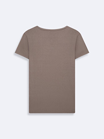 Kısa Kollu V Yaka Sign Baskılı Gri t-shirt