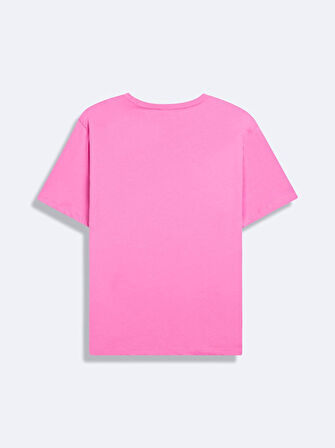 Kısa Kollu Sıfır Yaka Desenli Basıc Pembe T-shırt